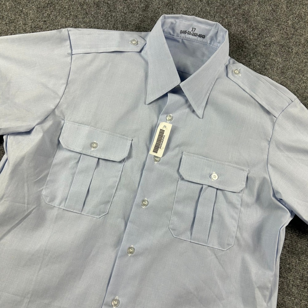 USAF Military Shirt Mens 17 Blue Short Sleeve Epaulets AF Blue 1550 Uniform